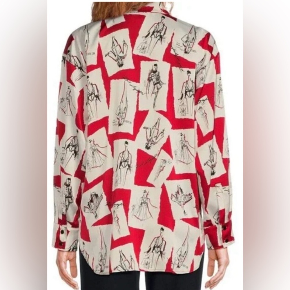 Karl Lagerfeld Paris - Long Sleeve Button Front Red White Logo NWOT Sz XS FG - Picture 2 of 11
